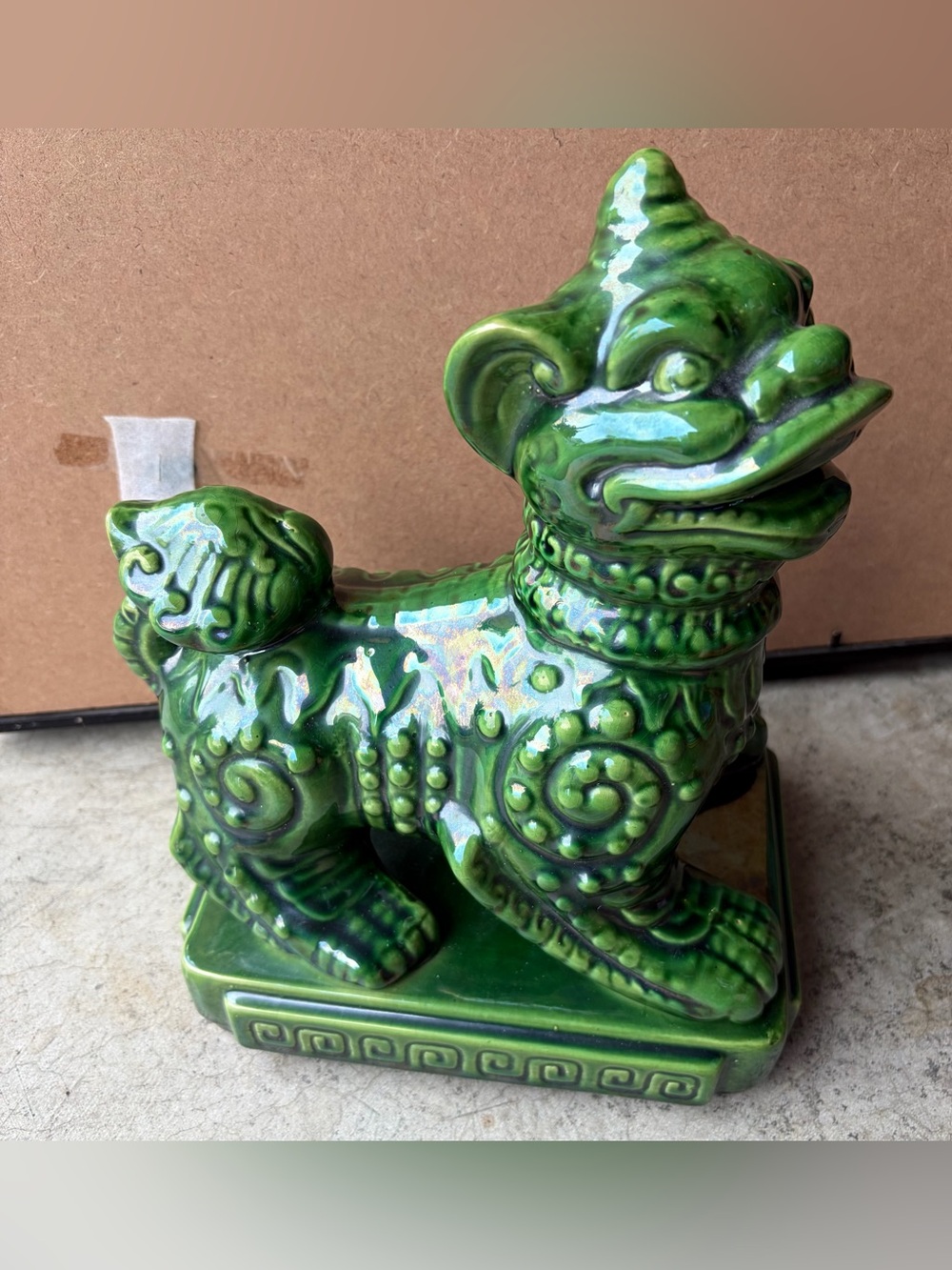 Vintage Ceramic Green Chinese Temple Guard Foo Dog Lion Dragon Figurine Statue